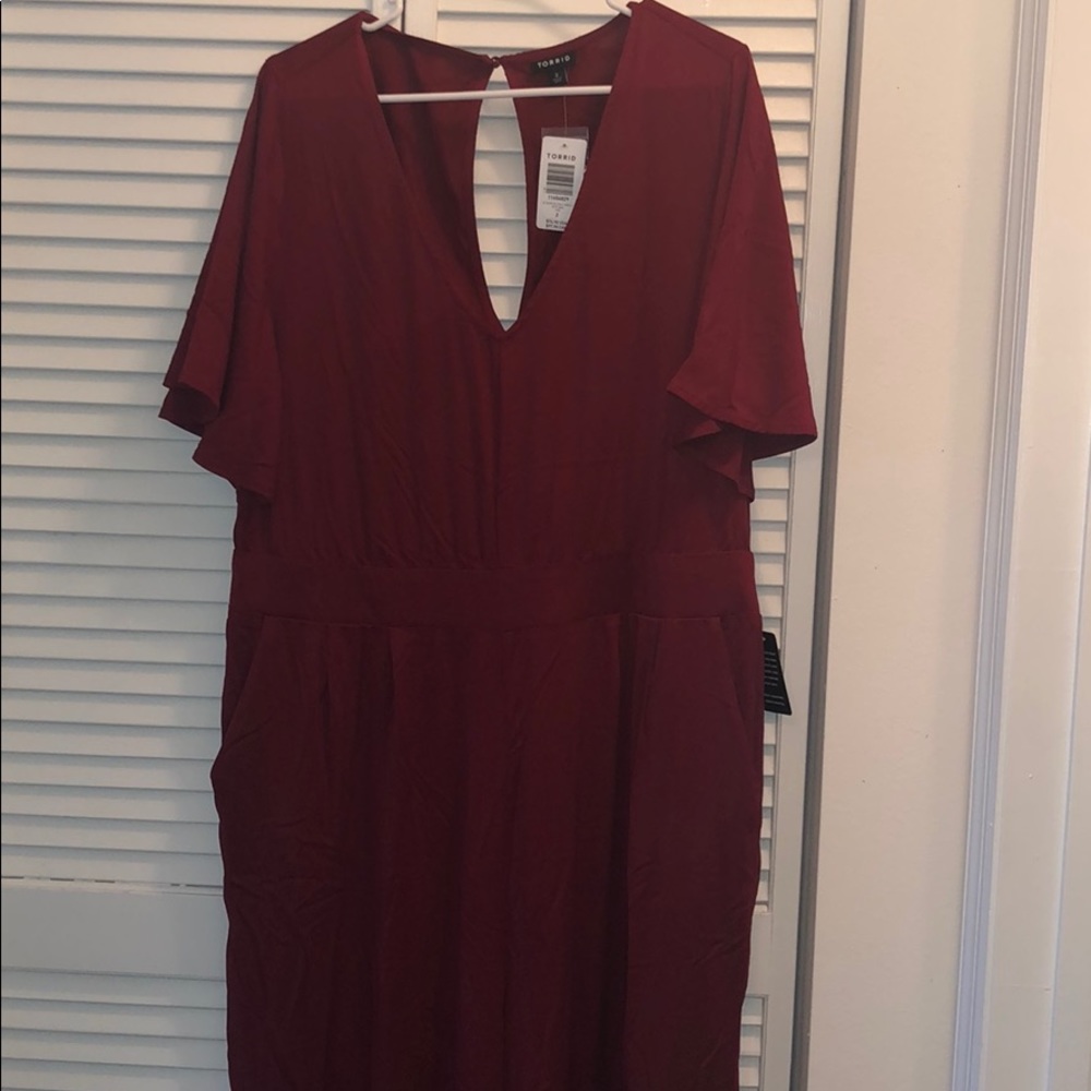 Torrid Burgundy Wide Leg Challis Jumpsuit